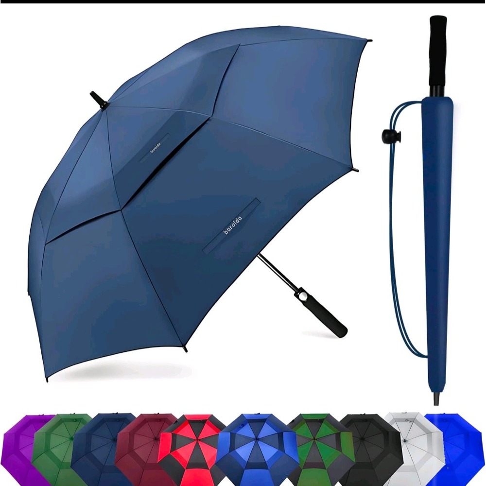 Baraida 68 Inch Oversized Golf Umbrella Double Canopy Vented Windproof Navy Blue